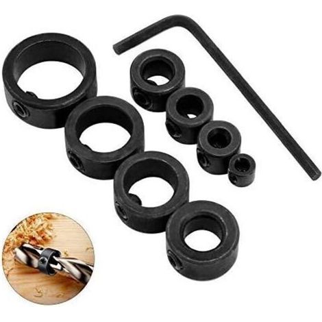 8 Pièces Butée de Profondeur de Foret, 3-16 mm, Butée de Profondeur Colliers Anneau Positionneur avec Clé Hexagonale (8).. (1/4)