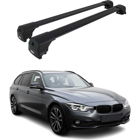 OMAC Aluminium Dachträger Querträger für BMW 3er Touring F31 G21 2012-2026 – City Crash – ISO/PAS 11154:2006 – Abschließbar – Max. 75 kg – 2 Stangen Schwarz (1/5)