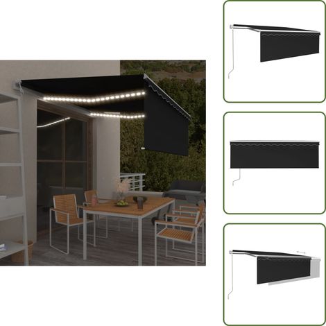 The Living Store Markise Automatisch mit Rollo LED Windsensor 4x3 m Anthrazit - Markise - Sonnenschutz - Gartendekoration - Terrassenüberdachung - Balkonabdeckung (1/5)