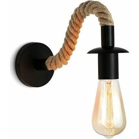 Applique murale vintage en corde de chanvre, style industriel, douille E27, ampoule non incluse, 110/220 V (noir) (1/5)