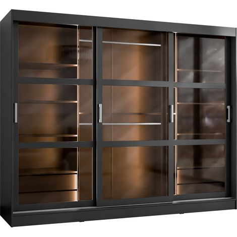 Armario Comfivo Opus, Negro, 203x250x65cm, Puertas de armario: Correderas, Número de estantes: 0, LED