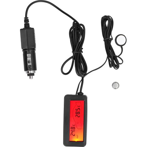 Mini thermomètre numérique LCD pour voiture, intérieur et extérieur, 12 V CC, rouge. (1/5)