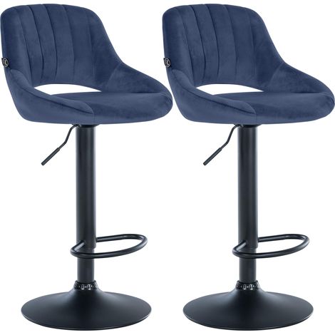 Set da 2 sgabelli da bar Milet in velluto blu Metallo nero opaco