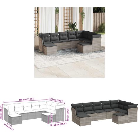 vidaXL Salon de jardin 9 pcs avec coussins gris clair résine tressée (1/3)