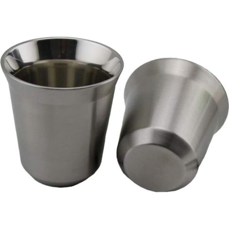 Ensemble de tasses en acier inoxydable, 2 pièces, tasse en acier inoxydable, tasse en métal, gobelets, isolation thermique, tasse (L (7,8 x 7,3 cm)-Fei Yu (1/5)