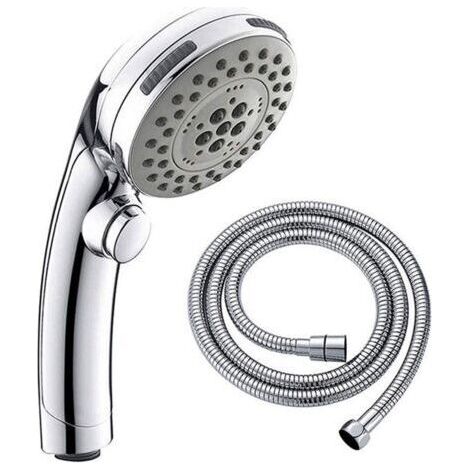 FENOPLASTICAAvec bouton d'arrêt Pommeau de douche chromé Ensemble de douchette à main 5 modes Tuyau 1,5 (1/4)
