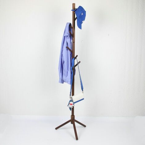 royaluxe-Porte manteau, Portemanteau en Bois Massif, Porte-vêtement, avec 8 Crochets pour vêtements, Sacs, Veste, pour entrée, Couloir, couleur noyer