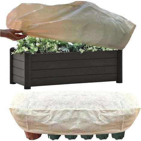 Set di 2 coperture rettangolari invernali per fioriere - 100x40x45 cm, tessuto in pile antigelo, con coulisse, per la protezione del giardino e degli alberi da esterno. (1/4)