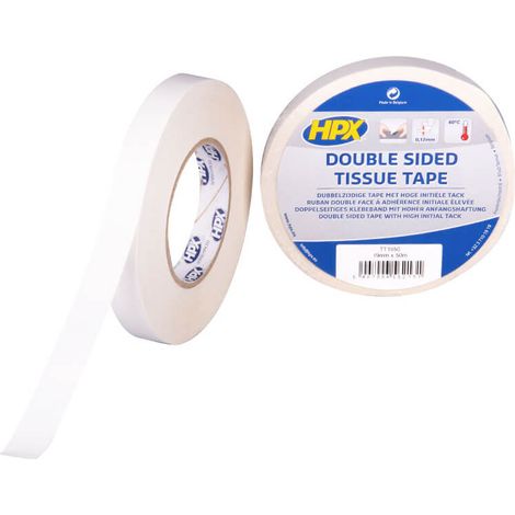 Doppelseitiges weißes Textilklebeband 19 mm x 50 m, hohe Klebkraft, für allgemeine Klebe- und Abdichtungsarbeiten