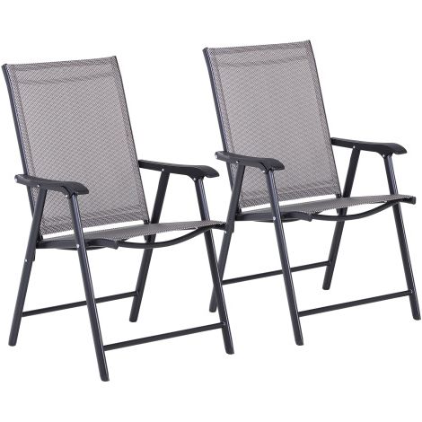 Meuble de jardin, Duas cadeiras pliables ​​avec apoio de braços, cadeiras de pêche, métal, gris, 58x64x94 cm, gain de place, meuble extérieur, design moderne