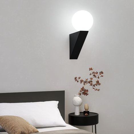 Applique moderne avec globe en verre blanc, source lumineuse originale G9, 3 températures réglables (3000K-6000K) - Applique pour chambre, salon, entrée (noir) [Classe énergétique E]