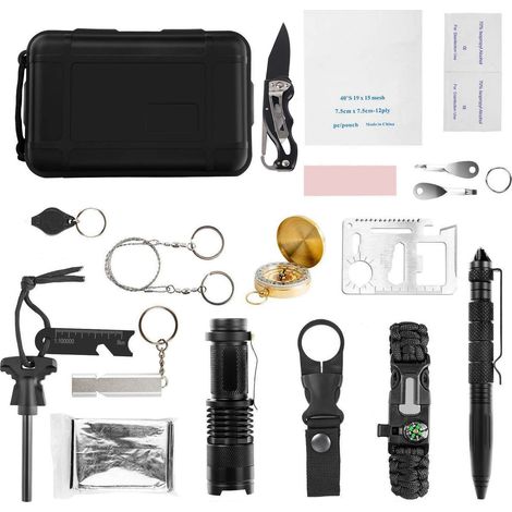 Kit de Survie Urgence pour Véhicule, Équipement Aventure Randonnée Chasse Camping Matériel Sécurité