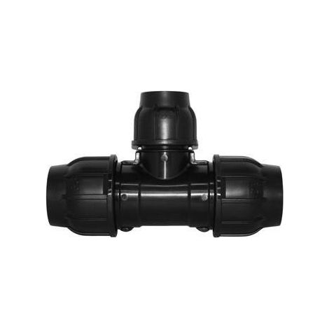 Tee di compressione PP 90 gradi 25x20x25 PN16, per tubi PE, nero