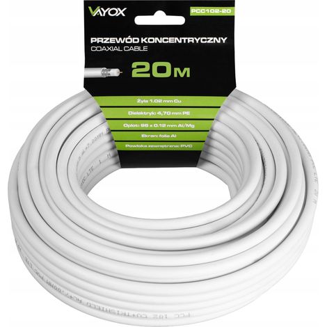 Cavo coassiale per antenna PCC102-20 in rame, 75 Ohm, 20 m, resistente ai raggi UV. (1/5)