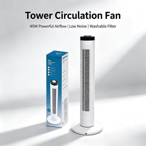 Ventilateur tour de 79 cm 60 W, rafraîchisseur d'air vertical sans pales avec télécommande, 3 vitesses réglables, silencieux et oscillant, pour chambre, salon, bureau (1/3)