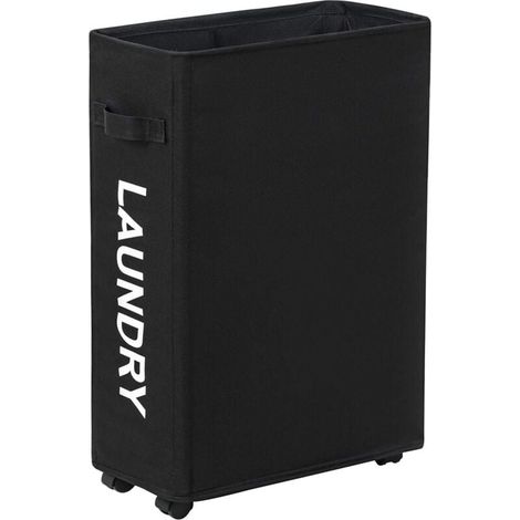 44L Laundry Basket with Wheels, Slim Collapsible Laundry Hamper, Dirty Clothes Bag, Slim Laundry Basket with Wheels (Black) MUMU (1/4)