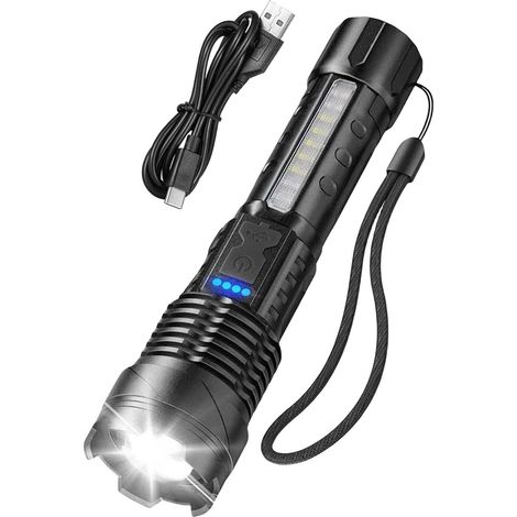 Lampe torche LED rechargeable  1500 lumens étanche  Lampe de poche de travail super lumineuse, 8 modes d'éclairage, portable pour l'extérieur, la maison, la marche, les animaux domestiques