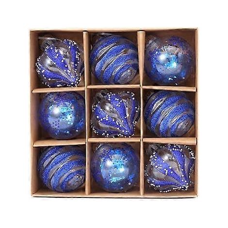 Set mit 9 zarten Weihnachts-Hängeornamenten, 8 cm große Weihnachtskugeln mit Schnur, für Hochzeit, Party und Heimdekoration (24 x 24 cm, blau) (1/2)