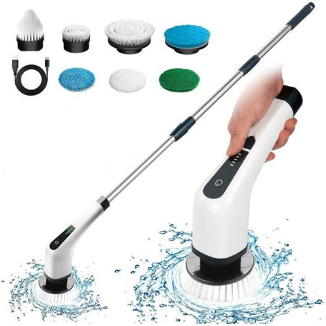 Brosse de nettoyage électrique sans fil 3000mAh – 7 têtes interchangeables – Manche ajustable pour coins et surfaces difficiles d'accès
