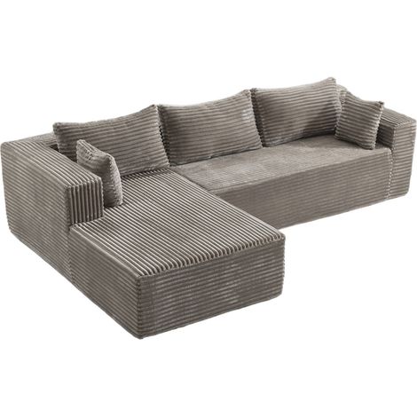 Sofá modular en L con chaise longue, tapizado de pana gris, 279 x 179 x 83 cm (1/5)