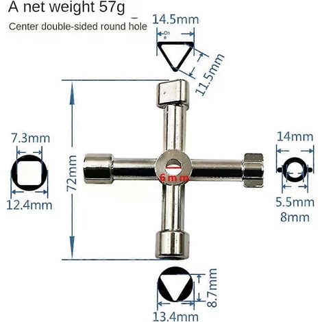 Clé multifonction pour électricien et plombier, clé carrée et triangulaire universelle, compatible avec purgeur de radiateur à gaz. (1/5)