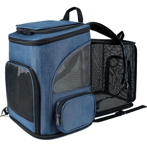 Sac à dos de transport pour animaux de compagnie, extensible, pour chien et chat, respirant, pliable, voyage pour animaux de petite et moyenne taille jusqu'à 18 lb, bleu (1/5)