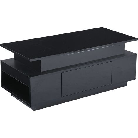 Mesa de centro elevable con LED, almacenaje oculto y cajón, 96 x 45 x 40 cm, negro (1/5)