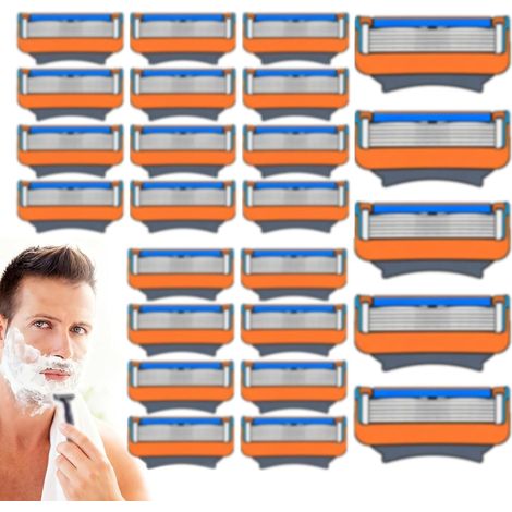 24 Pièces - Lames de Rasoir - Recharges 5 Couches - Rasage Barbe et Corps - Anti-colmatage - Orange - 4.1x1.7 cm