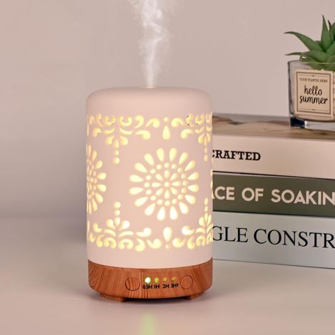 Diffuseur Huiles Essentielles en Céramique 100ML, Diffuseur de Parfum Electrique Ultrasonique Diffuseur Huile Essentielle pour la Maison, Yoga (Blanc 100ml) (1/5)