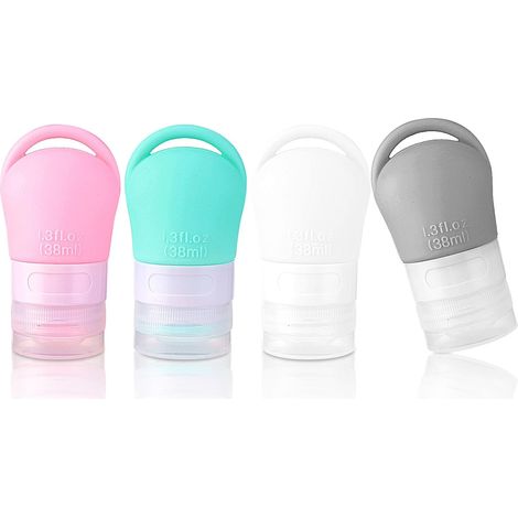Lntyq 4er-Pack 38 ml Reiseflaschen aus Silikon, auslaufsicher, kleine, nachfüllbare Reiseflaschen für Shampoo, Spülung, Lotion, Toilettenartikel (1/5)