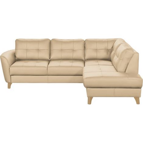 Canapé d'angle convertible en cuir italien de luxe 5 places NORIA avec coffre, beige, angle droit (1/5)