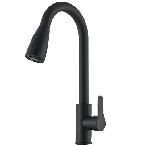 Robinet extractible de lavabo de cuisine domestique en acier inoxydable noir télescopique rotatif chaud et froid,Comprend la tuyauterie (1/5)