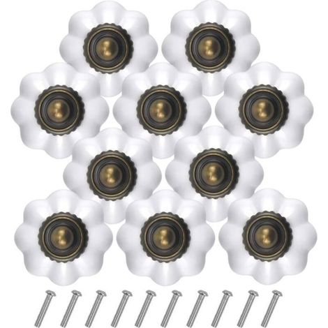 HONORNIC - 10PCS Bronze Vintage Boutons de Tiroir, 30MM Blanc Tiroir de Porte Poignée, Rond Bouton de Meubles, Boutons de Porte Chambre
