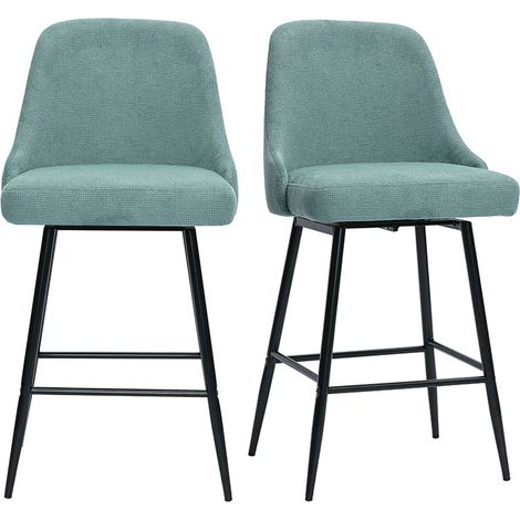 Drehbare Barhocker aus texturiertem Samt-Effekt-Stoff in Celadon-Grün und Metall H66 cm (2er-Set) HASTA
