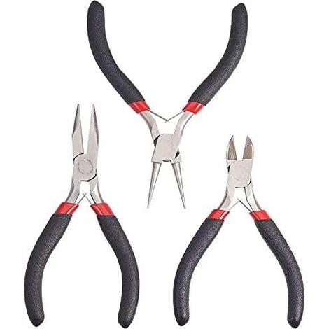 3 Pièces Bijoux Pinces Ensembles, Kit de Pince pour Bijoux, à Bec Rond, Acier au Carbone Outils Pinces, Creation - (1/5)