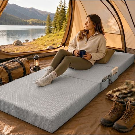 Matelas pliable 90 x 200 cm en mousse à gel 15 cm avec housse lavable (1/5)