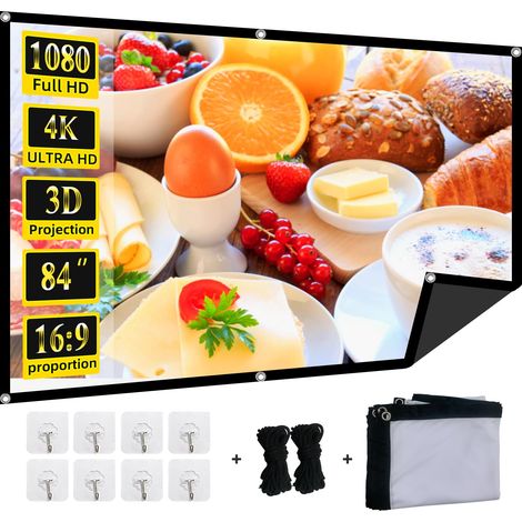 Écran de projection pliable de 213,4 cm, 4K 16:9, anti-plis, portable, lavable, absorbe la lumière, pour cinéma maison, jardin, intérieur et extérieur camping (1/5)