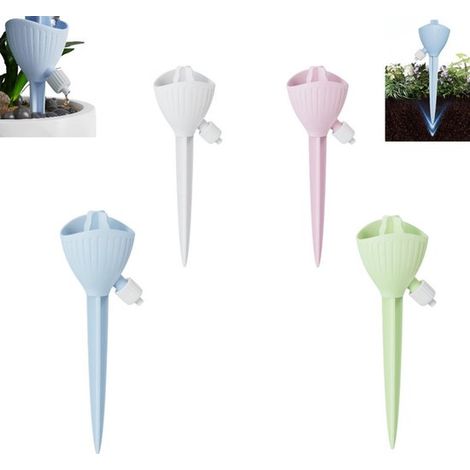 Lot de 4 goutteurs - Blanc - Rose - Bleu - ls - Système d'arrosage automatique - Goutteur pour bouteille - Goutteur d'eau pour plantes - Arrosage suffisant pendant vos vacances (1/5)