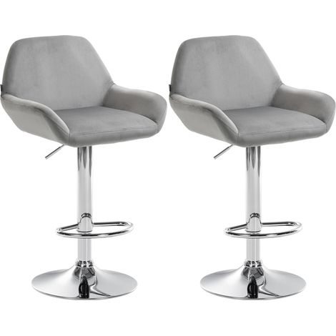 2er Set Barhocker Braga Samt grau Metall in Chromoptik (1/5)