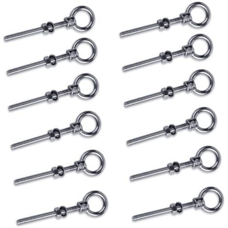 12 x Boulon à œil avec filetage métrique, M6 x 60 mm Boulon Anneau Ecrou à œil en acier inoxydable 304, Vis à œil Boulons à crochet