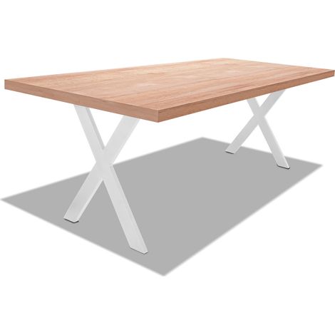 Tavolo da pranzo in legno e metallo con piedi a X bianchi - 220x100 cm