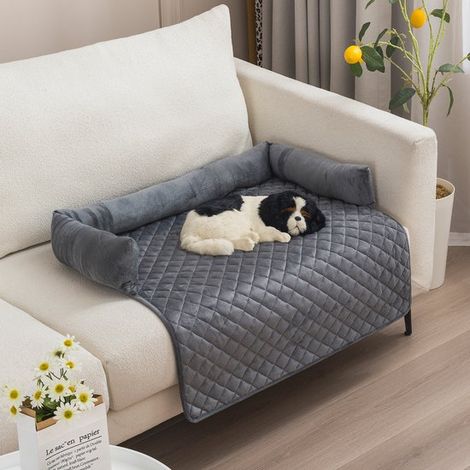 Couverture pour chien avec appui-tête, panier moelleux, tapis pour animaux, protège-canapé, lavable, antidérapant, matelas rembourré double face pour chats et chiens, 90 (1/5)