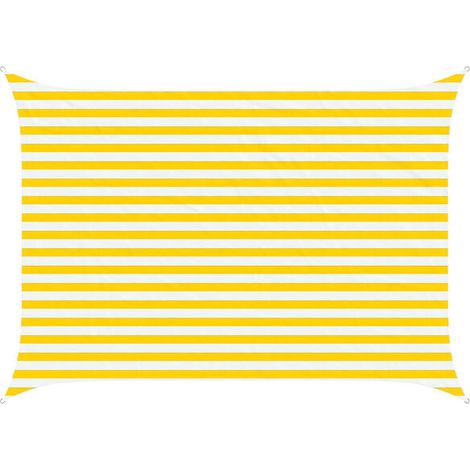 Voile d'ombrage à rayures jaunes et blanches, 3,5 x 2,5 mètres, 100% polyester Oxford. (1/5)