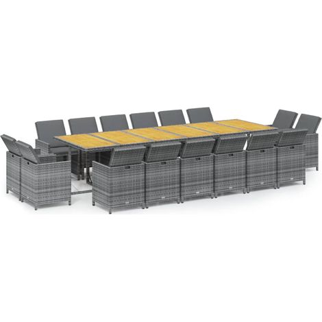 Ensemble à manger de jardin coussins 17 pcs Mobilier de jardin Résine tressée Gris (1/5)