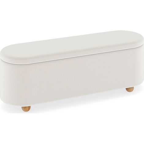 COSTWAY Oval Storage Bench 139cm Flip Top Upholstered Footrest Rubber Wood Legs 450KG Capacity White (1/5)