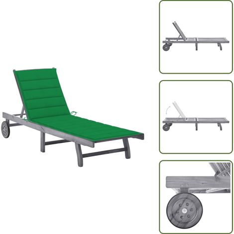 Chaise longue de jardin avec coussin Gris Bois d'acacia solide - Chaise Longue Jardin - Transats Exterieur - Mobilier Jardin - Chaise Longue Bois - Relaxer Jardin (1/5)