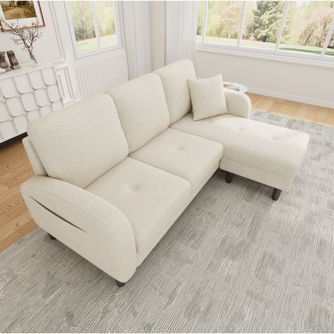 Divano angolare a L 166 x 118 x 77 cm 3 posti modulabile con chaise longue reversibile beige DESVIAE (1/5)
