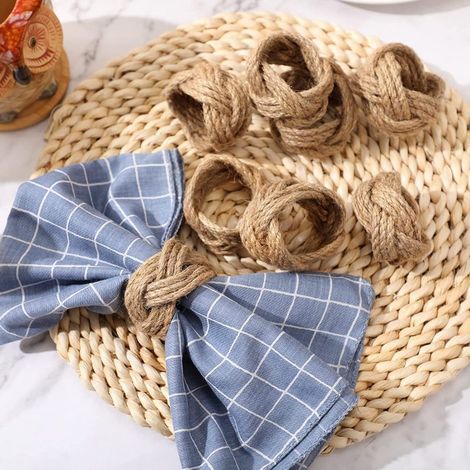 Lot 6 ronds de serviette en jute et corde – Rustiques faits main, pour automne Noël mariage (1/3)