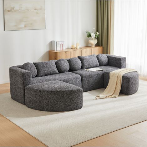Divano letto modulare in ciniglia nera 292 x 165 x 68 cm senza montaggio (1/5)