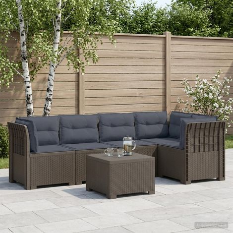 Canapé de Jardin Modulable 5 Places avec Table et Coussins Aspect Rotin PP Gris Clair - PANGIVO (1/5)
